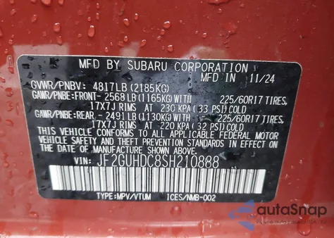 2025 Subaru Crosstrek Premium z USA, uszkodzony, nr VIN JF2GUHDC8SH210888